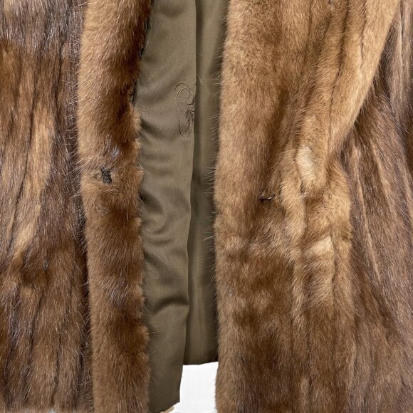 Mink Real Fur Coat Women's Size Large Vintage Brown Mid Length - Picture 10 of 11